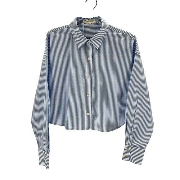 Favorite Daughter Blue Cotton The Crop Ex-Boyfriend Shirt Size M - Picture 2 of 4